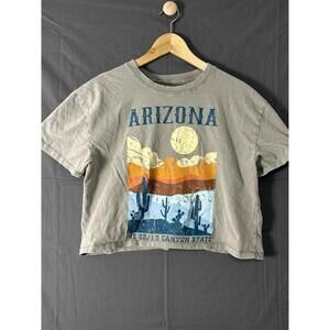 Inspired Culture Arizona Graphic Tee Gray Desert Scene Crop Top L